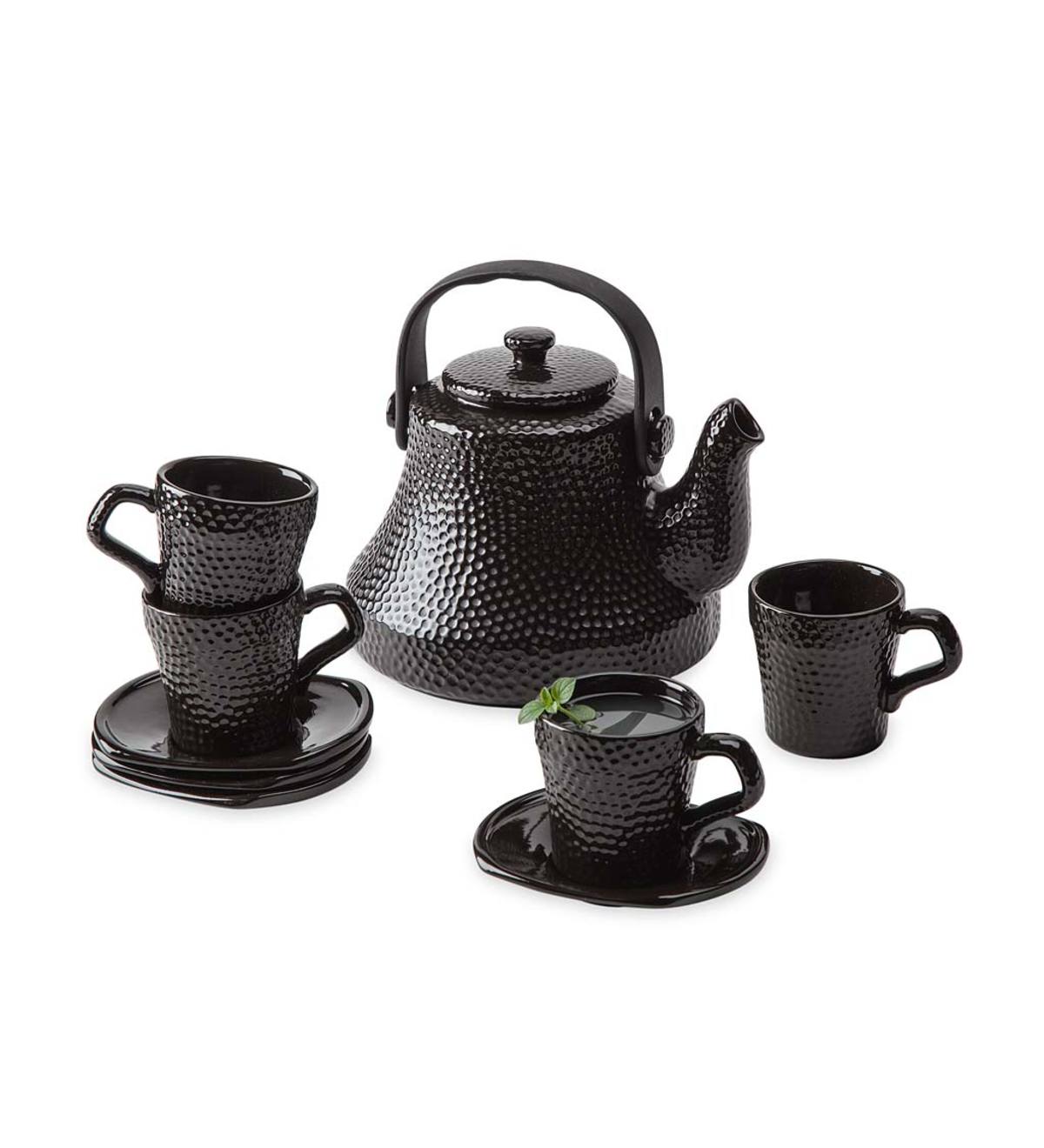 Black Hammered Ceramic Tea Kettle Set