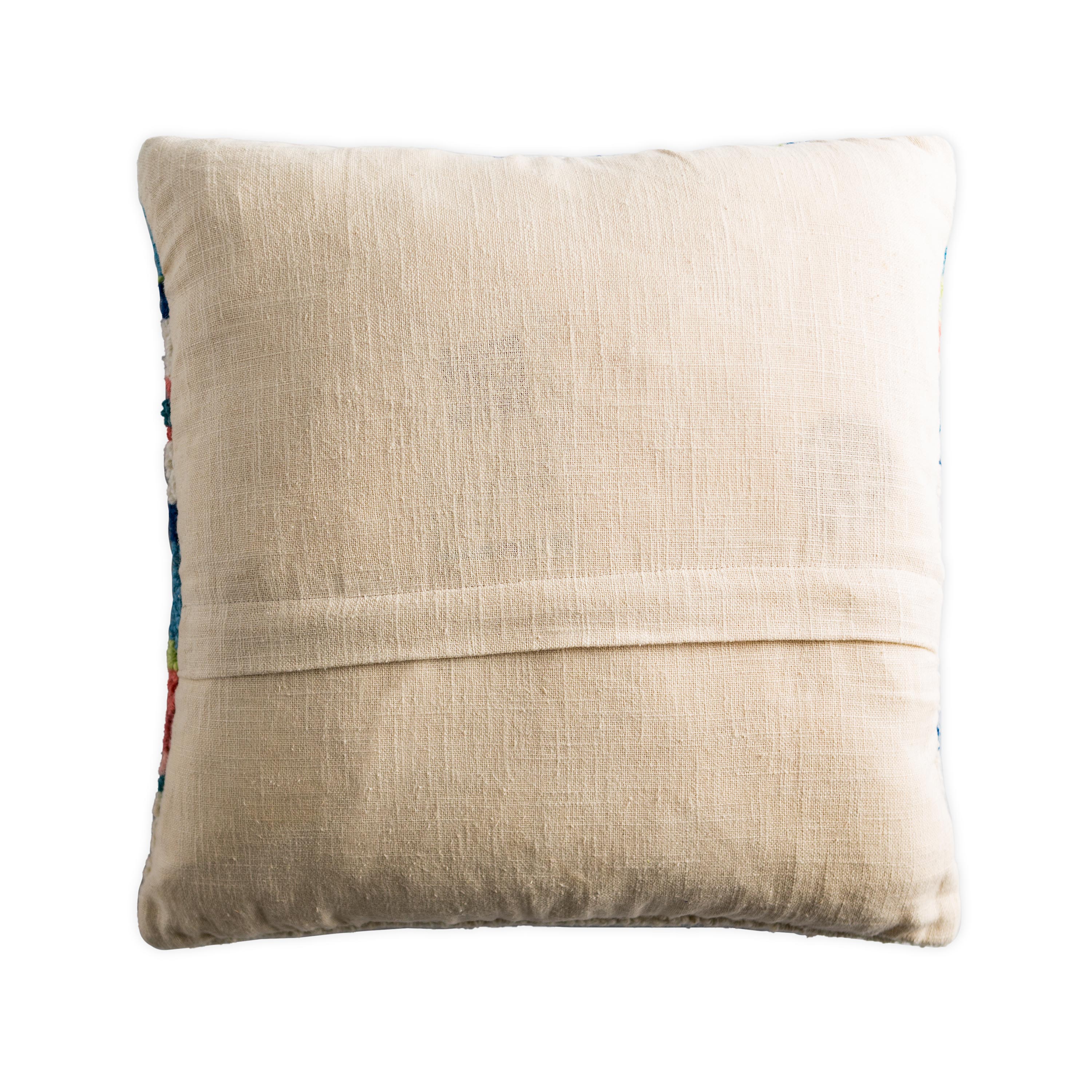 Modern Rainbow Hand-Hooked Wool Pillow, 16" Sq.