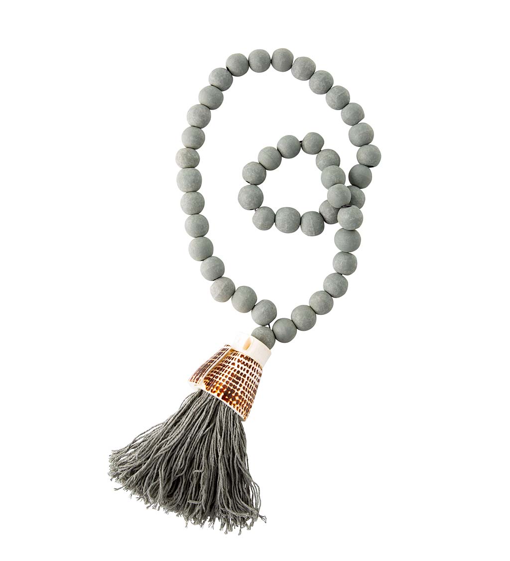 Wood Prayer Beads with Shell Covered Tassel swatch image