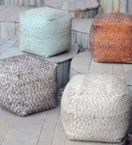 Handwoven Cotton and Wool Cube Pouf, 18" sq
