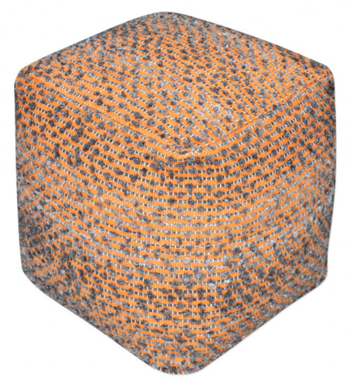 Handwoven Cotton and Wool Cube Pouf, 18" sq - Burnt Orange