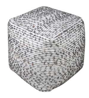 Handwoven Cotton and Wool Cube Pouf, 18" sq