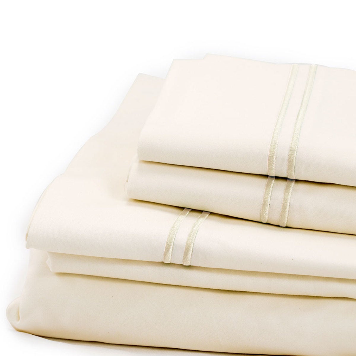 500 Thread Count Sateen Satin Stitch King Sheet Set - White, Ivory
