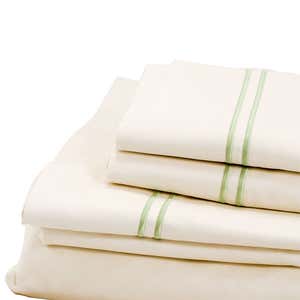 500 Thread Count Sateen Satin Stitch King Sheet Set - White, Aloe