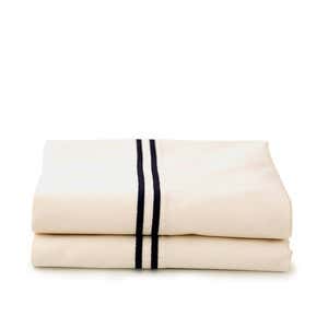 500 Thread Count Sateen Satin Stitch King Pillowcases - Set of 2 - White - Ivory, Blue