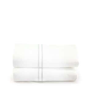 500 Thread Count Sateen Satin Stitch King Pillowcases - Set of 2 - White - Ivory, Blue