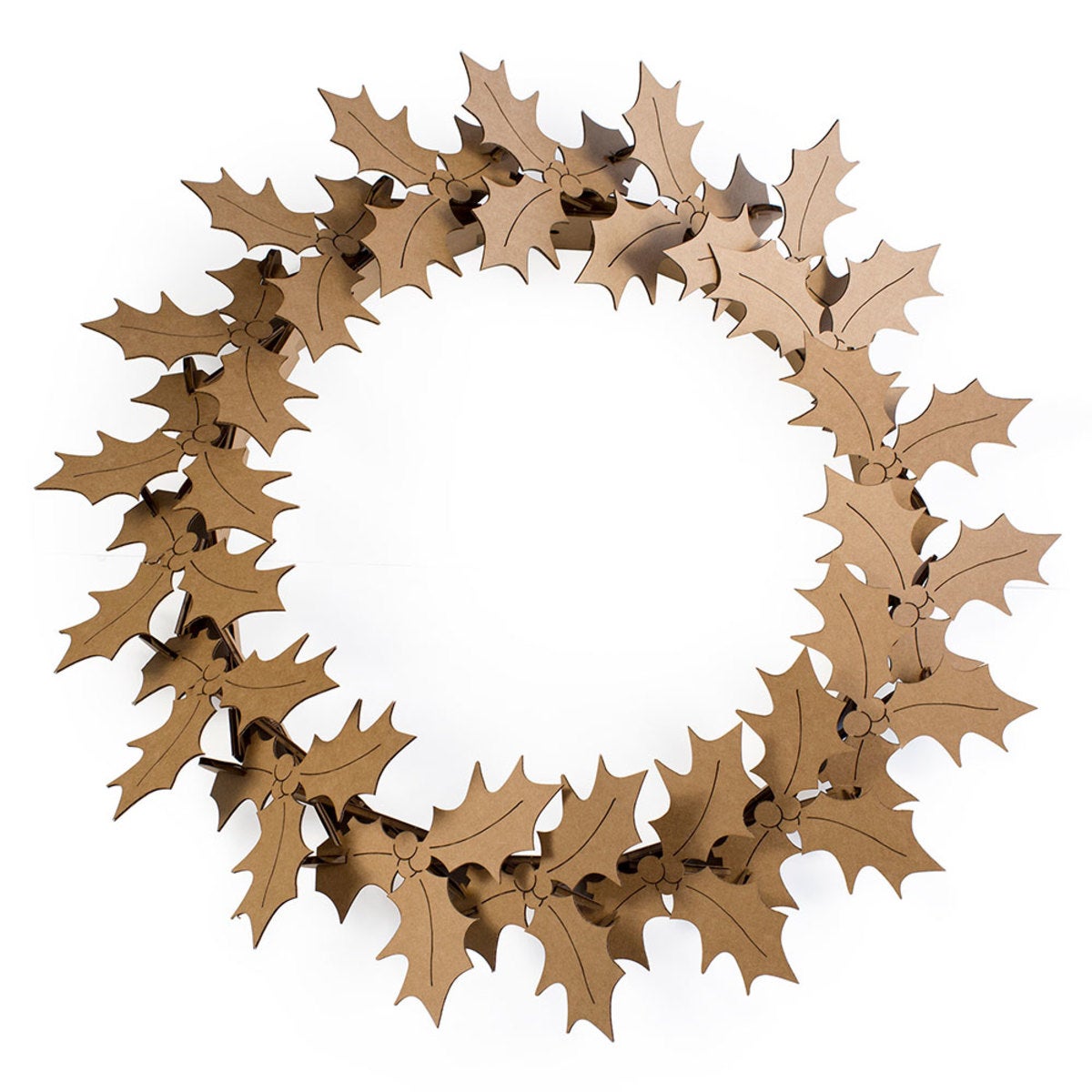 Recycled Cardboard Wreath - Holly - Natural