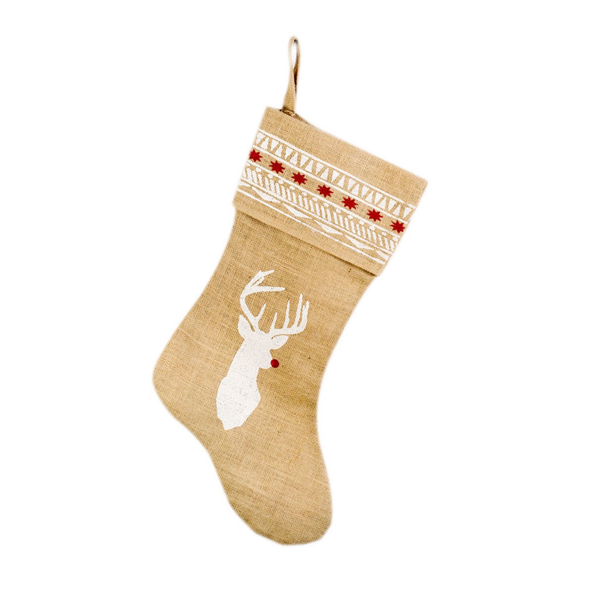 Reindeer Sweater Burlap Stocking