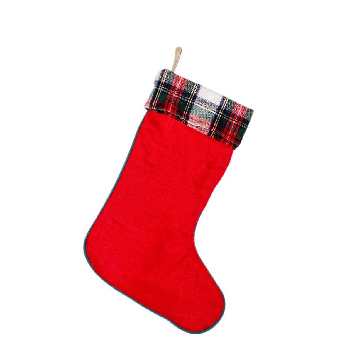 Red Lined Christmas Stocking with Plaid Cuff