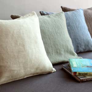 100% Pure Linen Herringbone Stonewash Pillow Cover, 18" sq. - Azure
