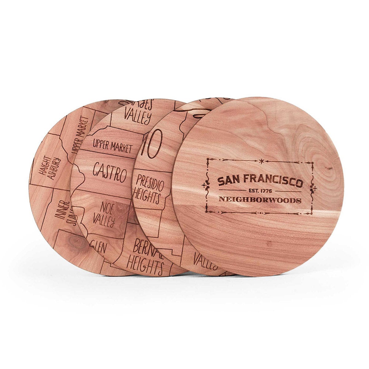City Cedar Coasters, Set of 4 - San Francisco