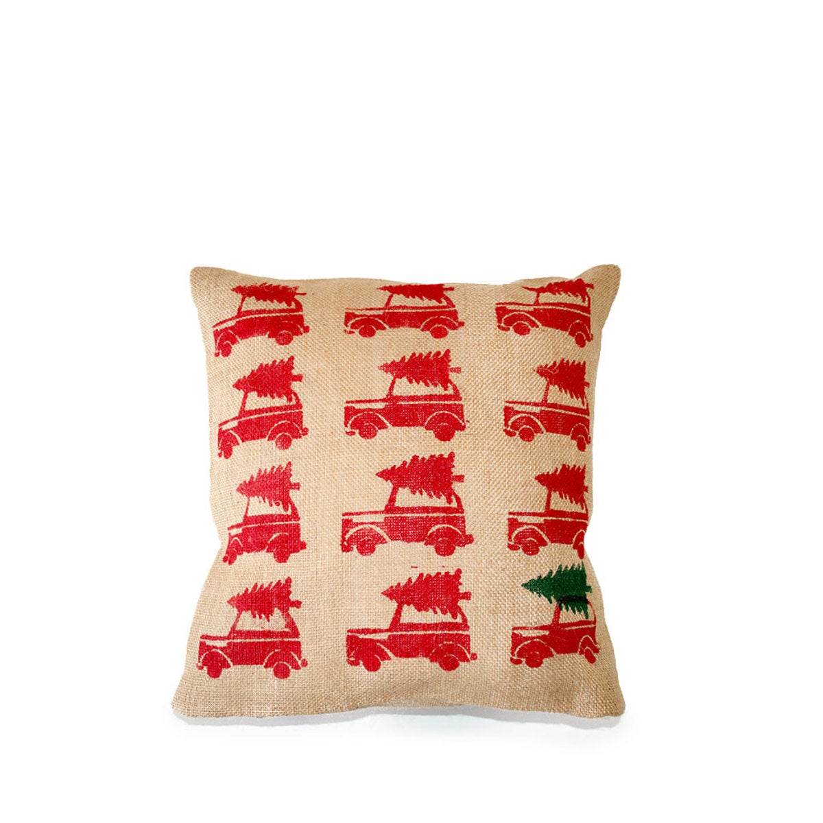 Christmas Wagon Decorative Pillow - Red with Dark Green