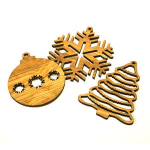 Olive Wood Trio of Ornaments - Set of 3
