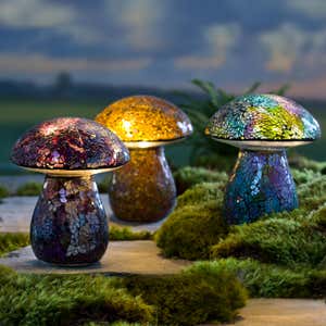 Glass Mosaic Mushroom Lighted Garden Statue