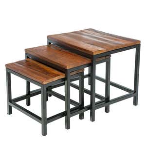 Iron and Reclaimed Wood Nesting Tables, Set of 3
