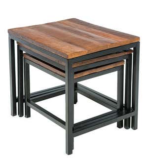 Iron and Reclaimed Wood Nesting Tables, Set of 3