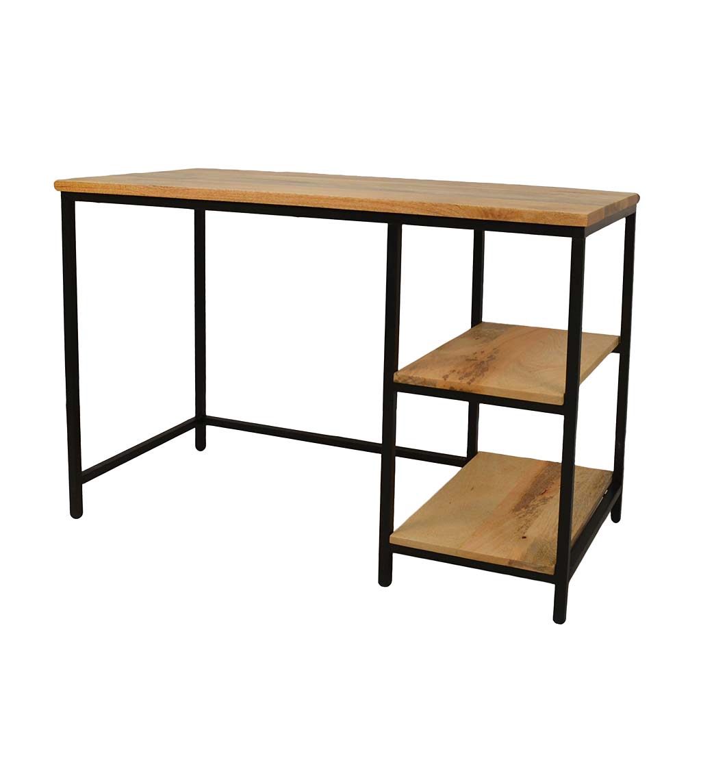 Industrial-Style Mango Wood and Metal Desk with Shelves swatch image