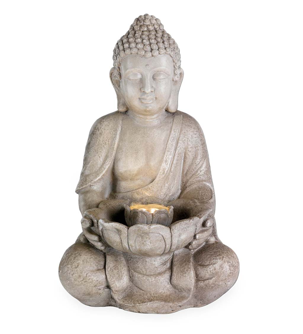 Lighted Indoor/Outdoor GRC Buddha Fountain With Look of Carved Stone