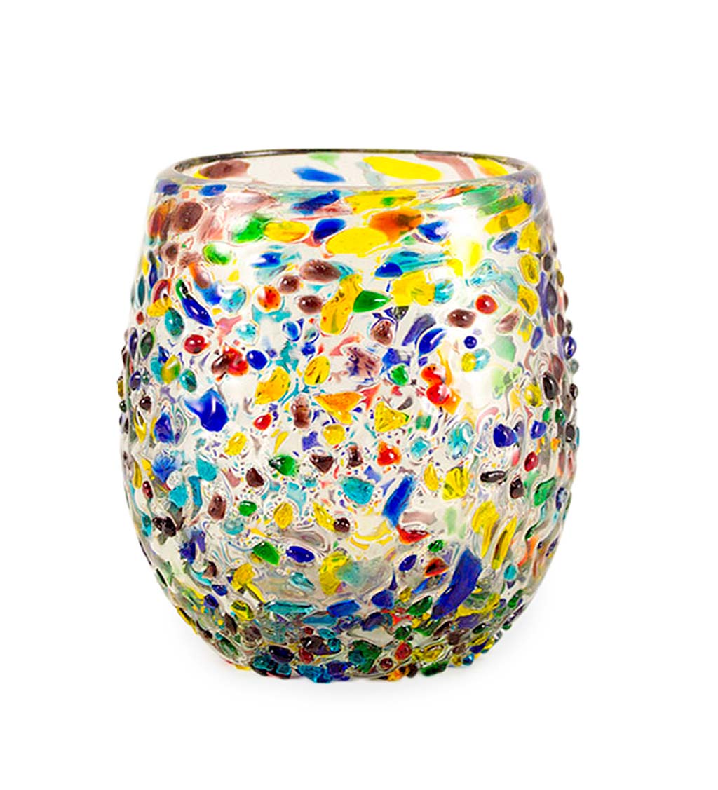 Handcrafted Recycled Glass Confetti Stemless Wine Glass