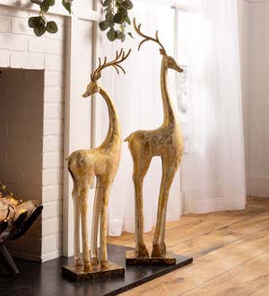 Gold and White Tall Slender Deer Statues