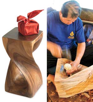 Hand-Carved Monkey Pod Wood Twisty Stool 18"