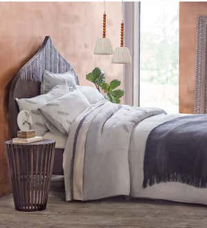 Feather Embroidered Linen King Duvet Set - Pale Blue