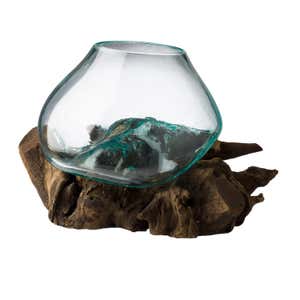 Molted Glass With Wooden Natural, Wooden Glass Decoration, Fish