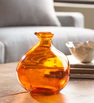 Bubble Recycled Glass Balloon Vase, 7"H - Orange