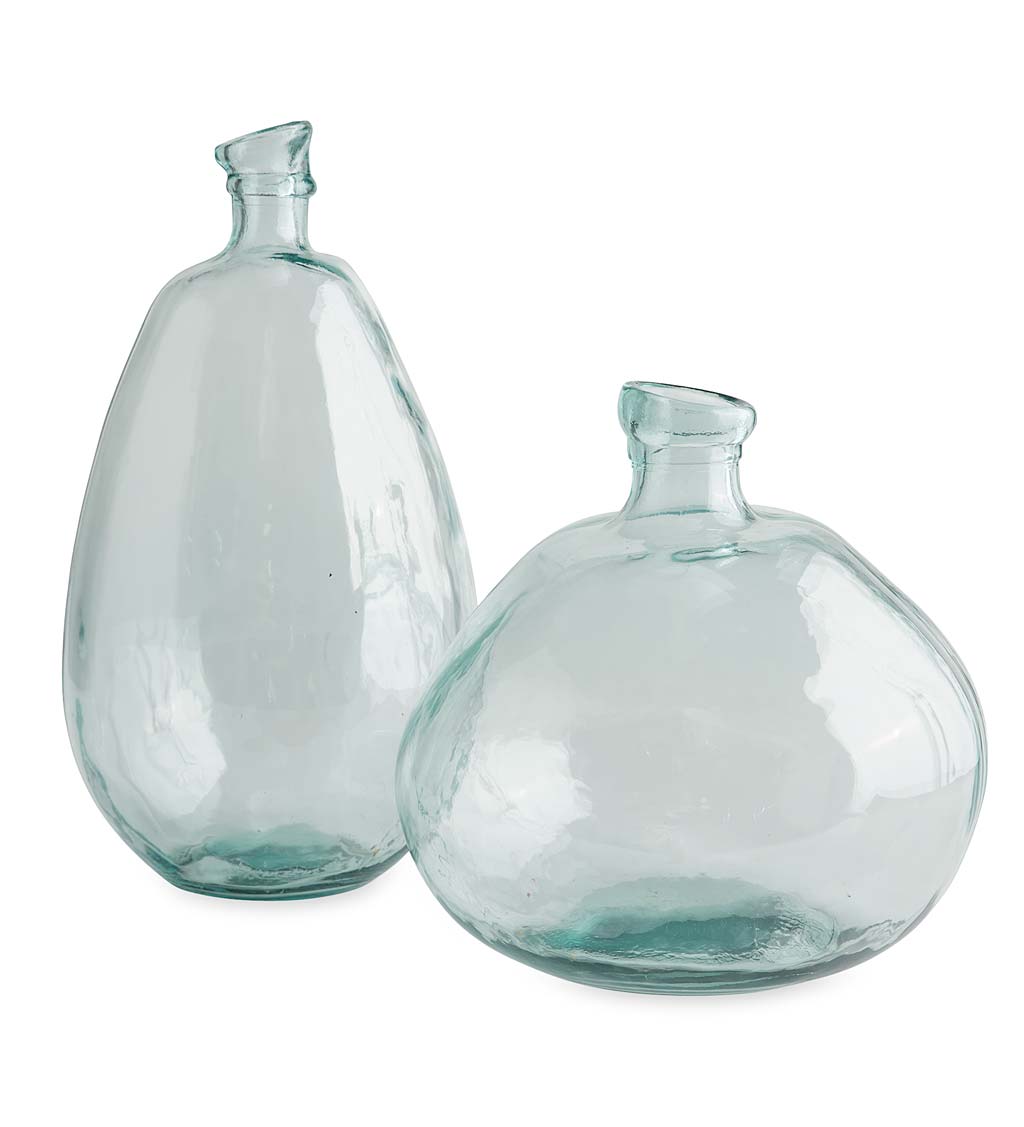 Clear Recycled Glass Balloon Vases, Set of 2 in Tall & Askew - Clear