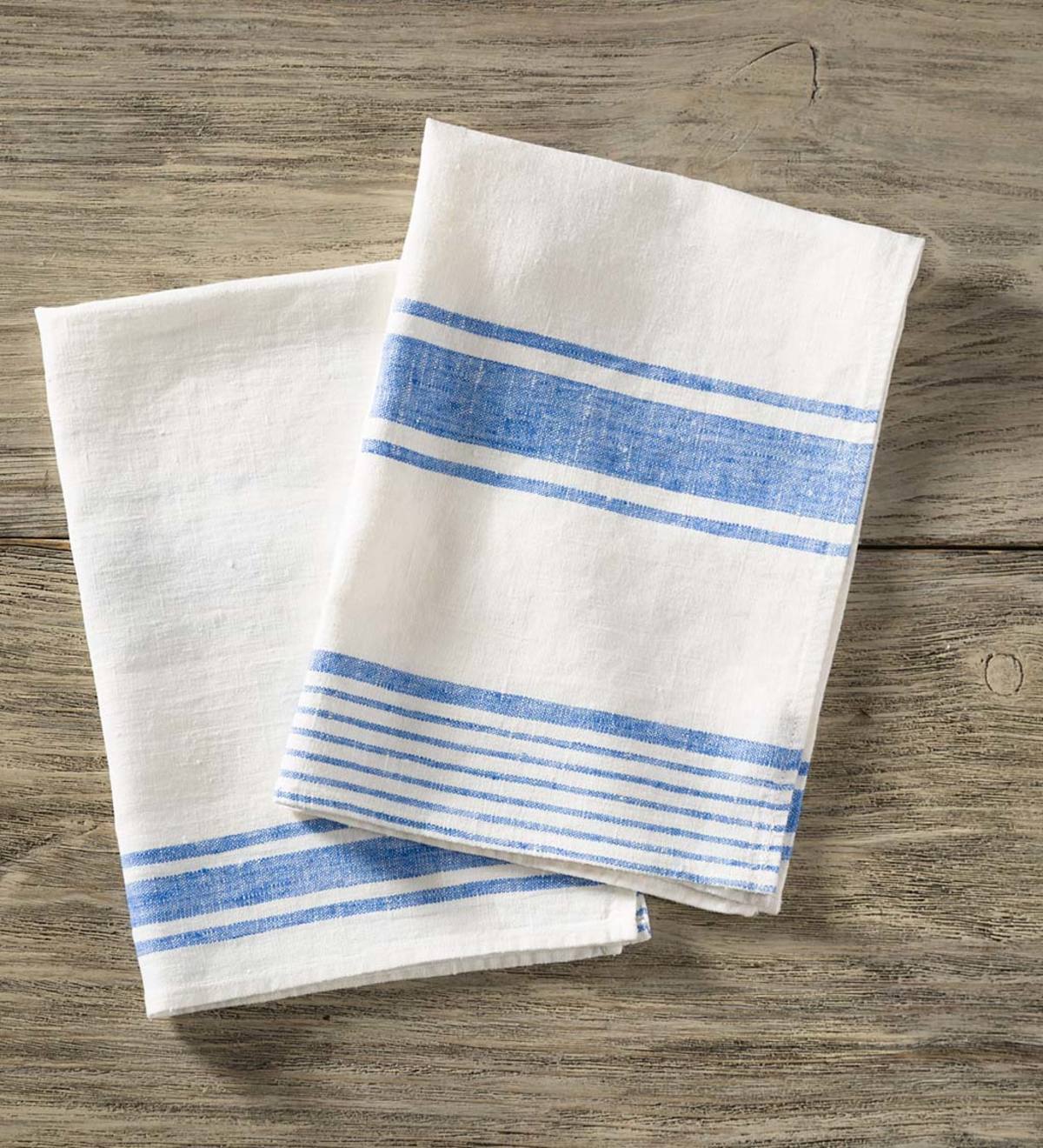 Green & Blue Stripe Pure Linen Towel Collection