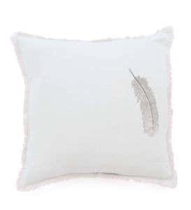 Natural Linen Embroidered Feather Pillow Cover, 14" sq. - Pale Blue