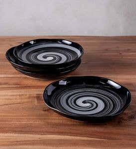 Black Swirl Ceramic Bowls, Set of 4