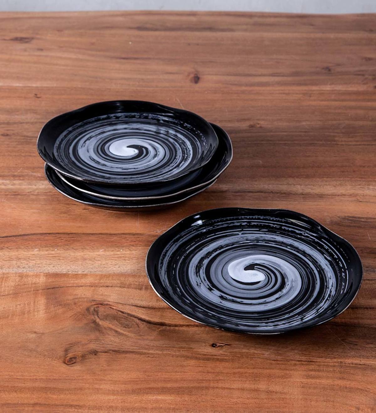 Black Swirl Ceramic Bowls, Set of 4