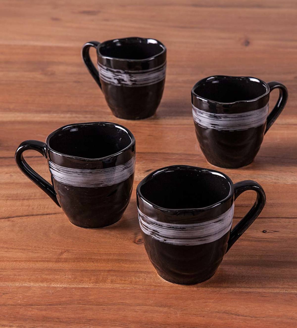 Black Swirl Ceramic Mugs, Set of 4