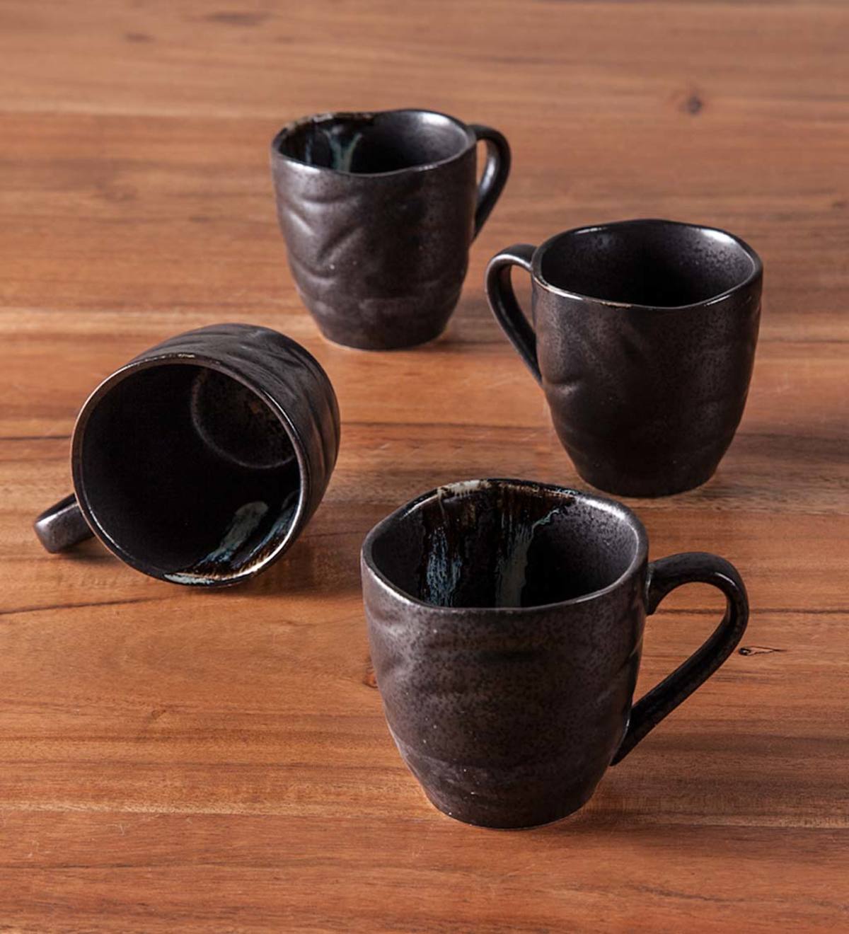 Hand-Painted Ceramic Zazen Mugs, Set of 4