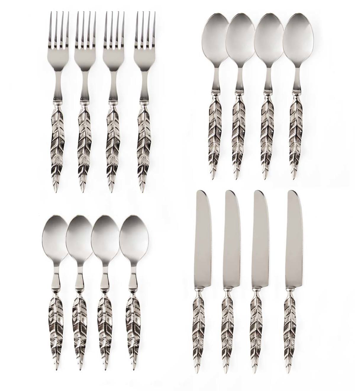 Stainless Steel Feather Flatware Set - 16 Pieces