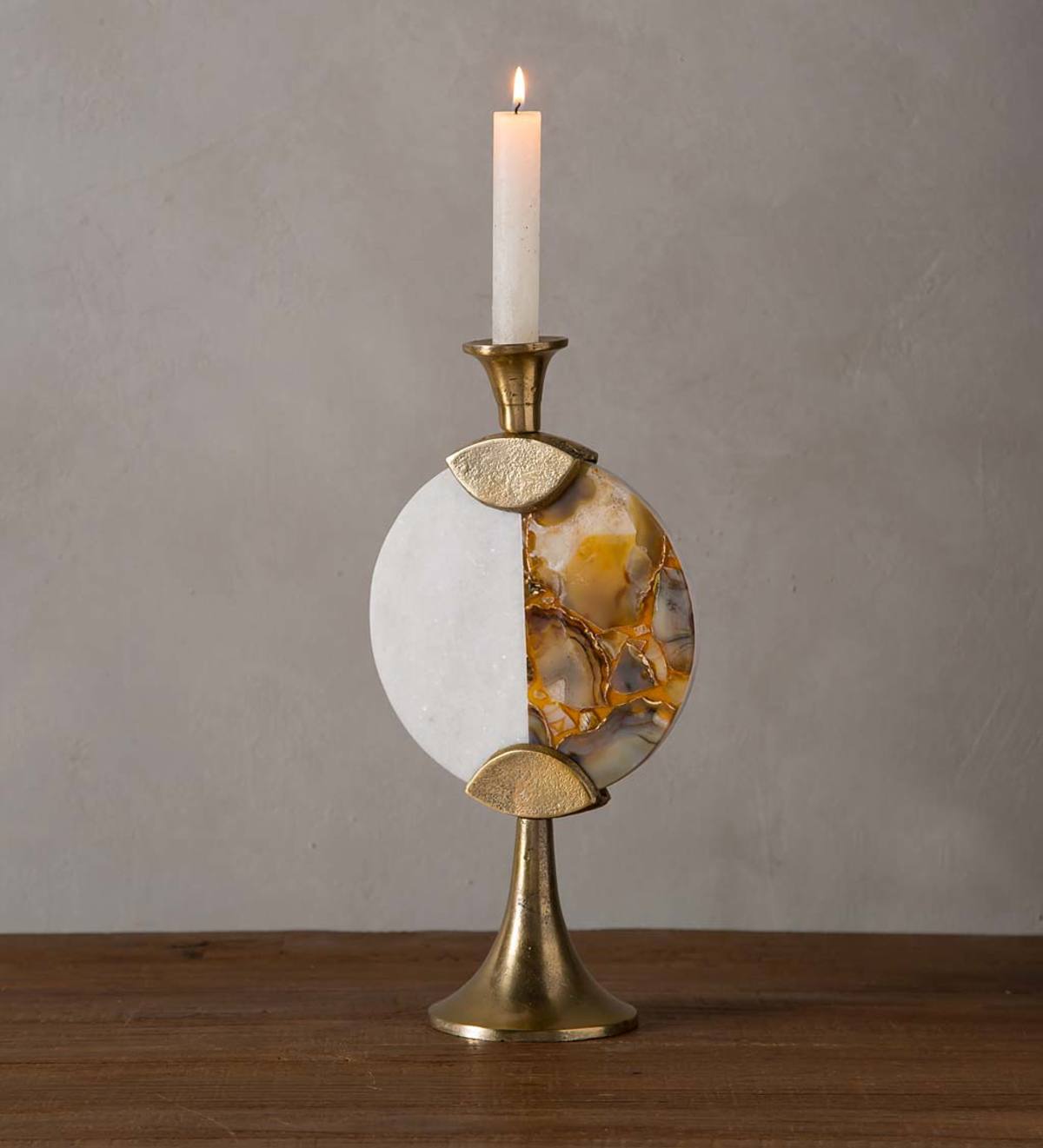 Gold Agate and Marble Split Taper Candlestick, 12"H