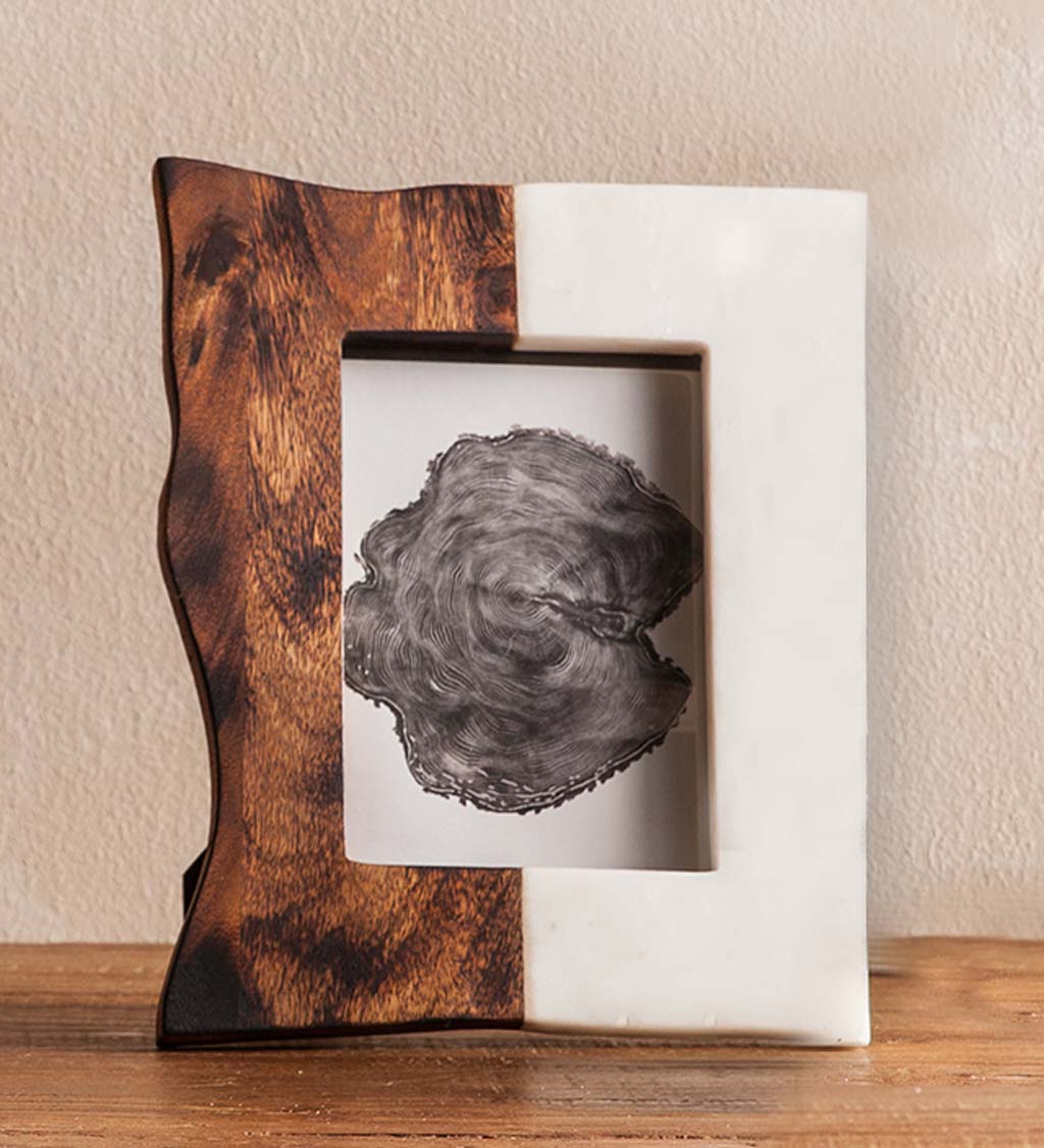 4x6 Wood And Marble Photo Frame - Dark wood Horizontal Split - Horizontal  Split