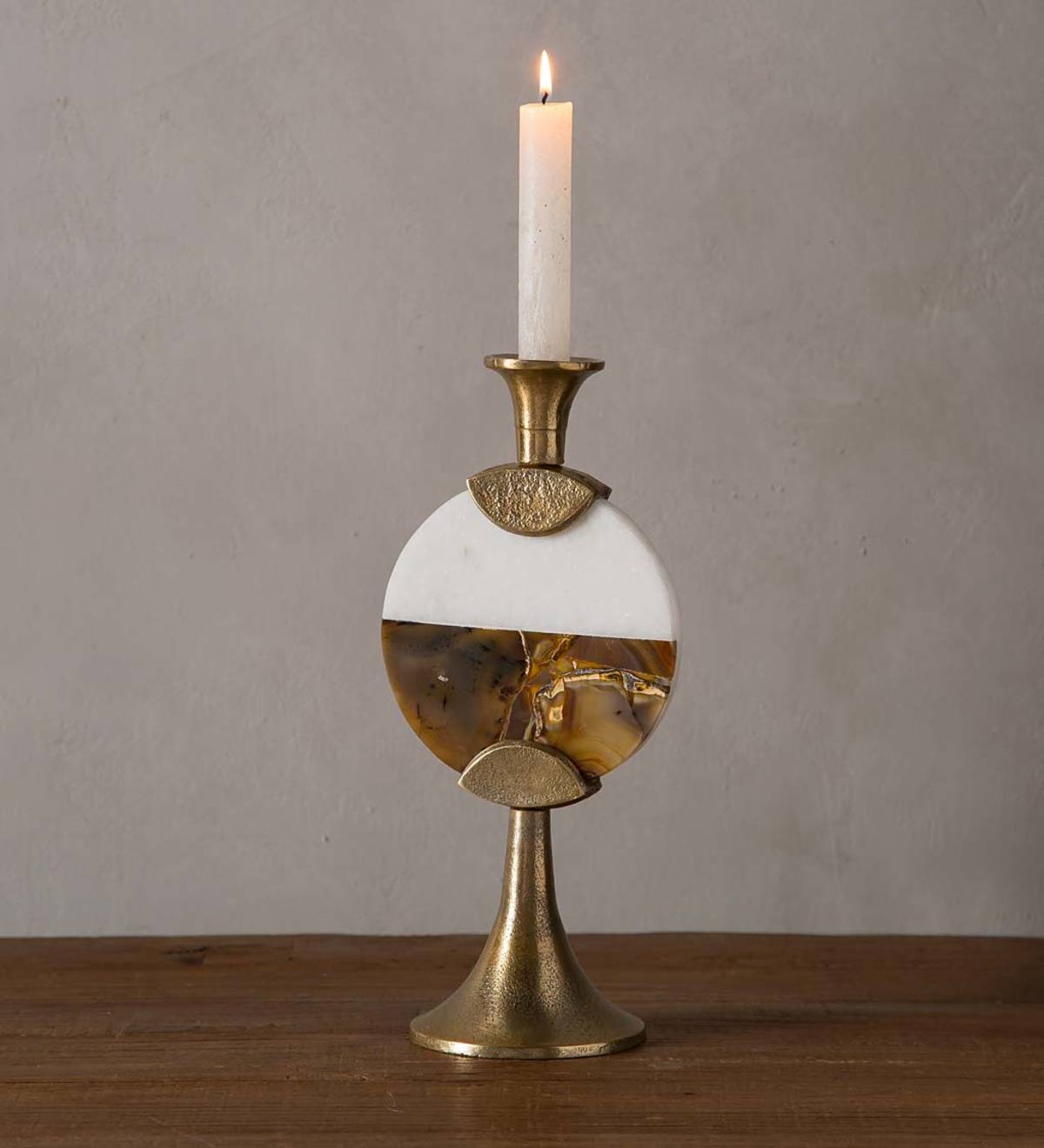 Gold Agate and Marble Split Taper Candlestick, 13.5"H