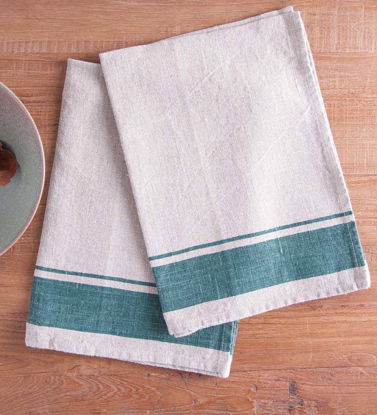 Set of 2 Linen French Stripe Kitchen Towels