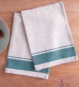 Set of 2 Linen French Stripe Kitchen Towels - Red