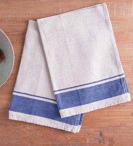 Set of 2 Linen French Stripe Kitchen Towels - Red