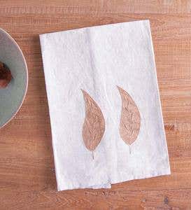 Set of 2 Linen Eco Leaf Kitchen Towels