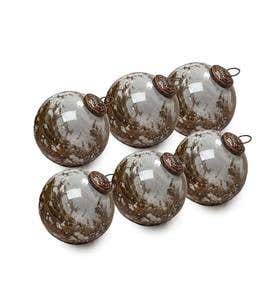 <span>Set of 6 Marbled Mercury Glass Ornaments - 4"</span>
