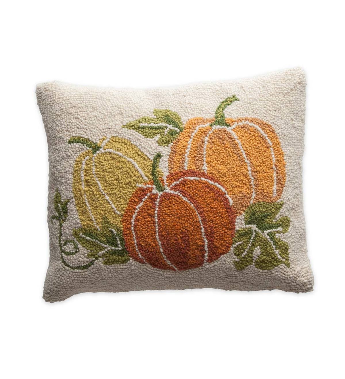 Hand-Hooked Wool Pumpkin Pillow