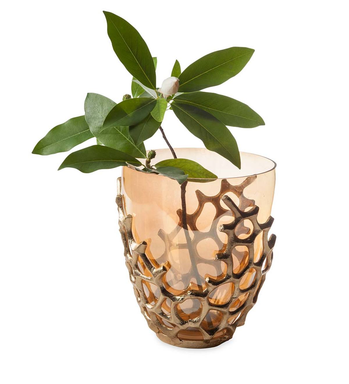 Golden Coral Small Vase with Glass Insert