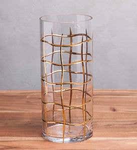 Gold Grid Etched Glass Vases