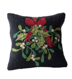 Hand-Hooked Wool Mistletoe Pillow
