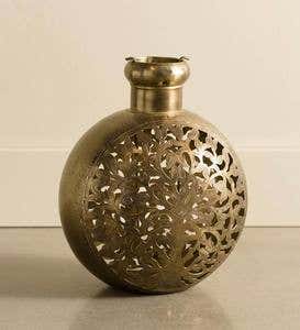 Small Handcrafted Tree of Life Metal Candle Lantern - Brass