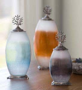 Recycled Glass Urns with Tree of Life Accent